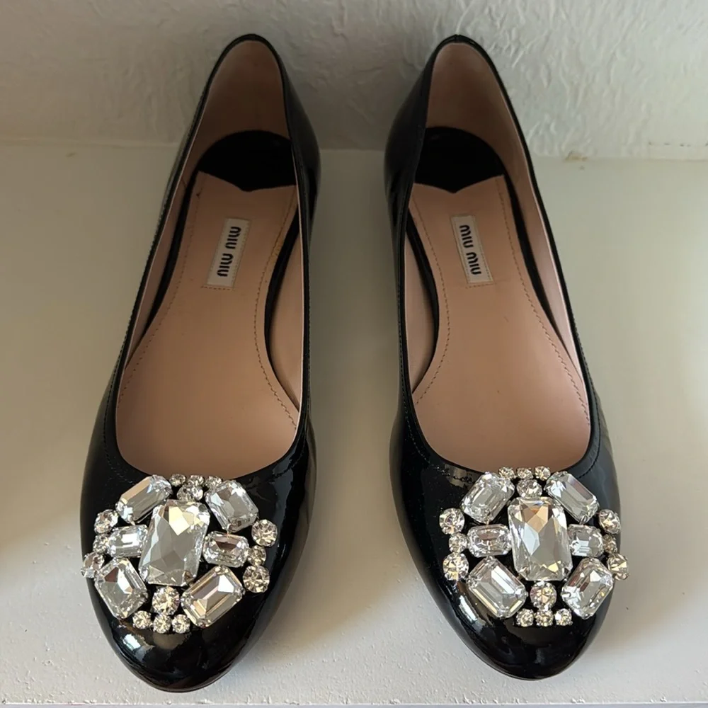 Miu Miu Crystal Black Patent Ballet Flats size 41